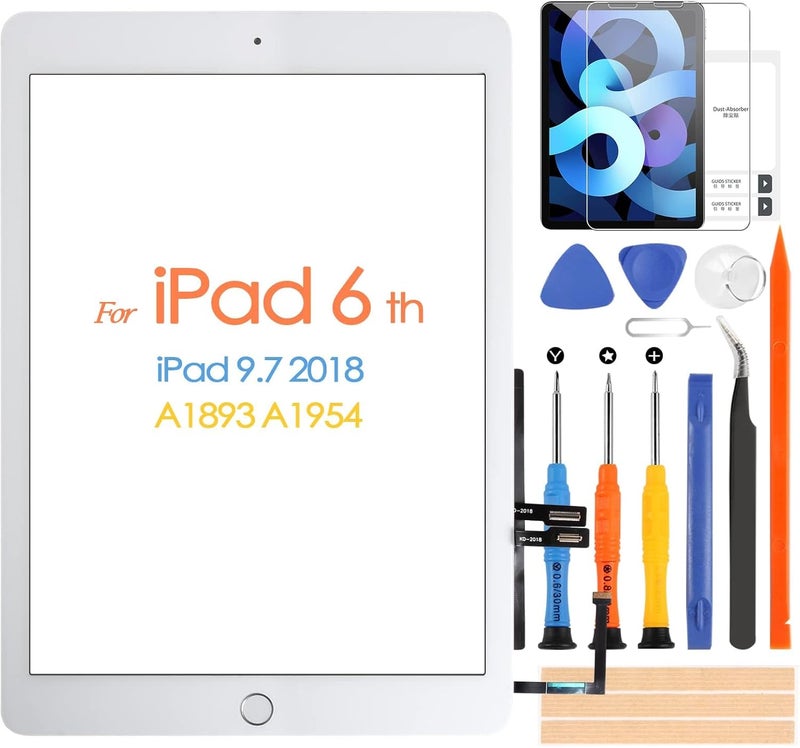 ARSSLY for iPad 6 2018 A1893 A1954 Touch Screen Replacement for iPad 6th Gen Digitizer for iPad 2018 Glass Panel with Tools & Home Button(White,Not LCD Display) - Image 1